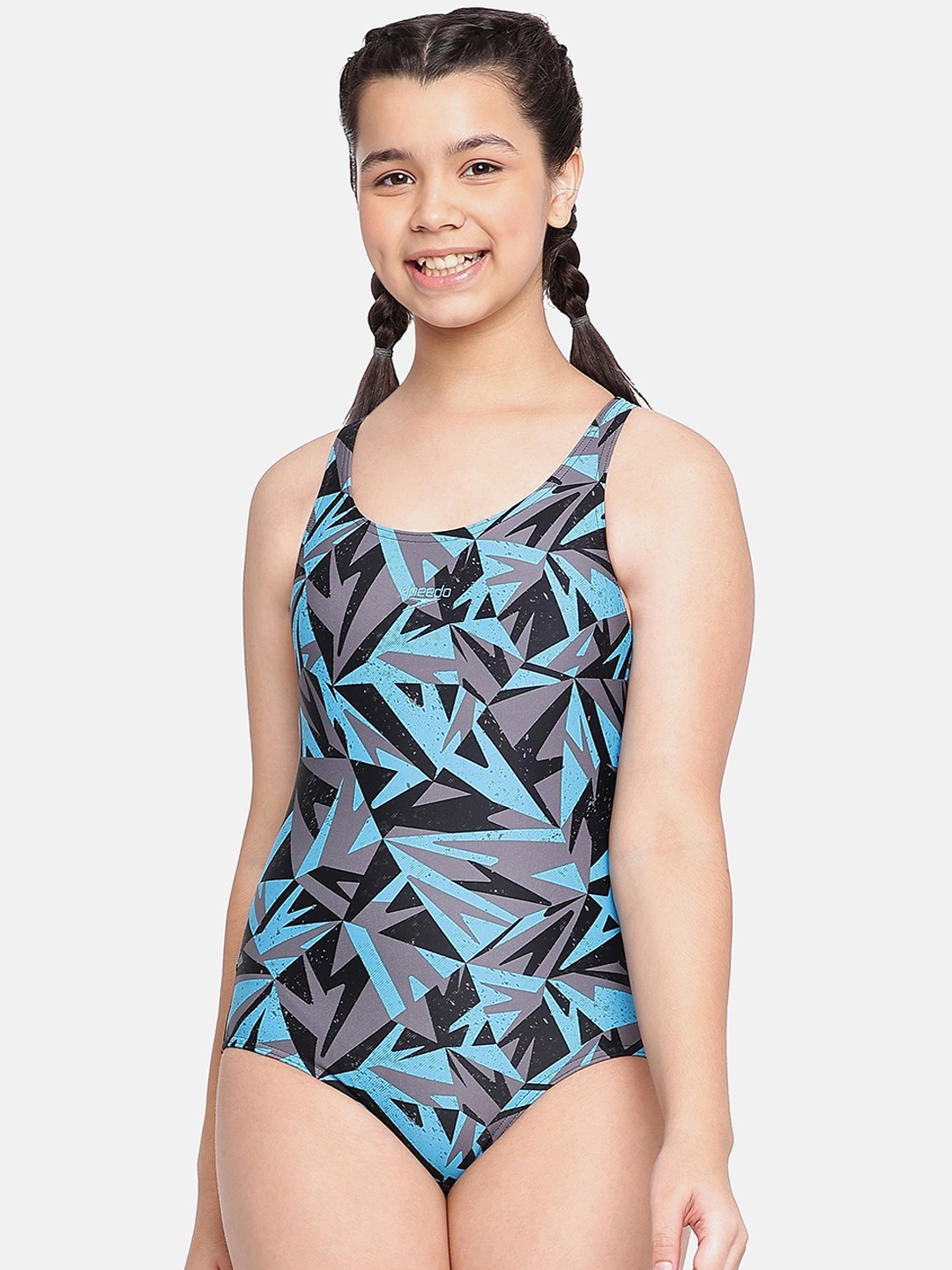 

Speedo Girls Printed Medium Coverage Cut Out Basics Bodysuit, Black