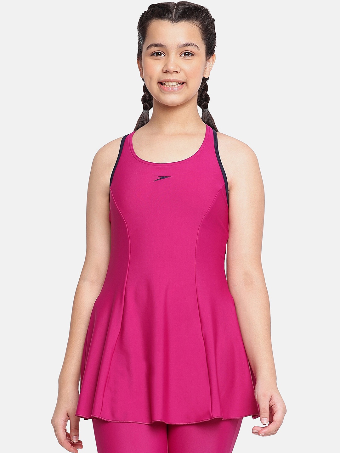 

Speedo Girls Medium Coverage Racerback Swimwear Legsuit, Pink