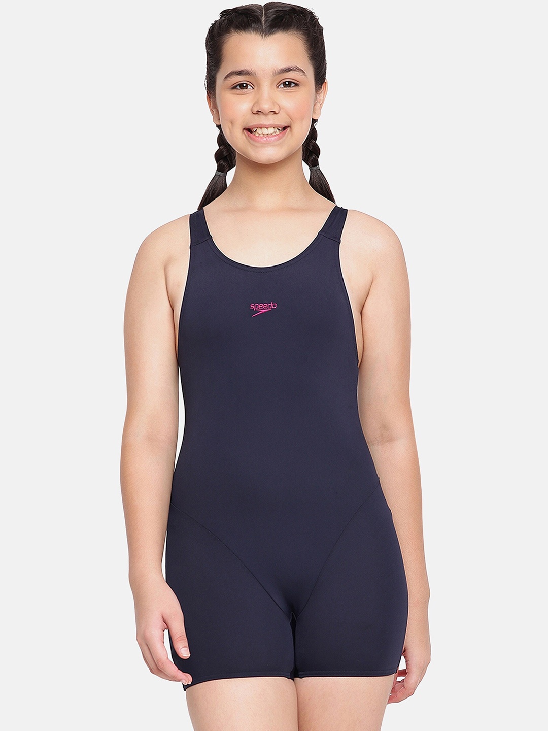 

Speedo Girls Logo Printed Sleeveless Legsuit, Navy blue