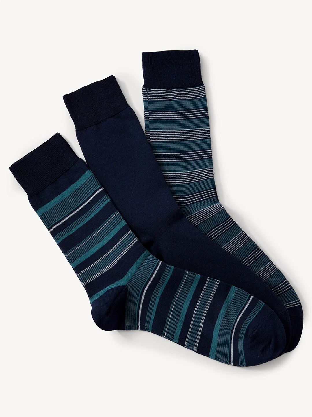 

Marks & Spencer Men Pack of 3 Patterned Calf Length Socks, Navy blue