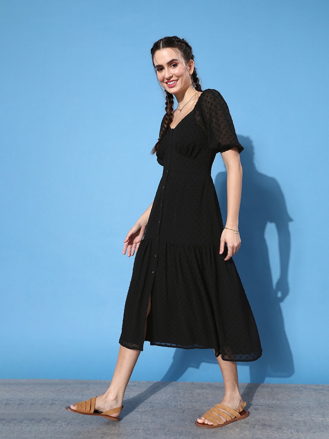 

HERE&NOW Fit & Flare Midi Dress, Black