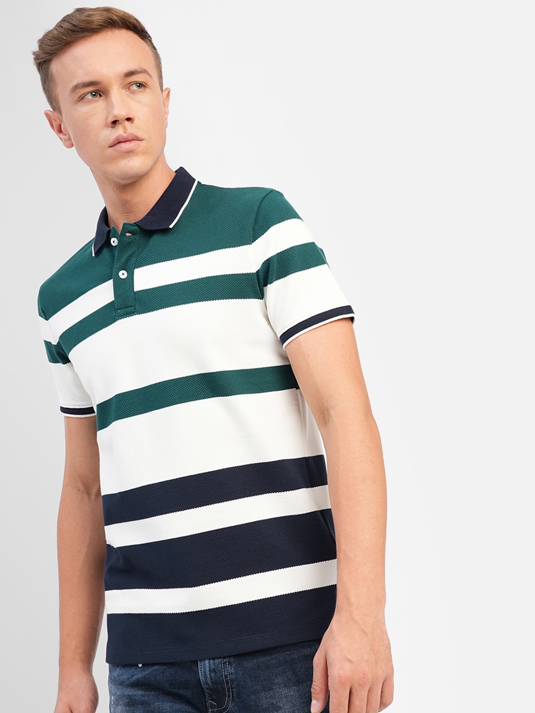 

Jack & Jones Striped Polo Collar Slim Fit Cotton T-shirt, Green