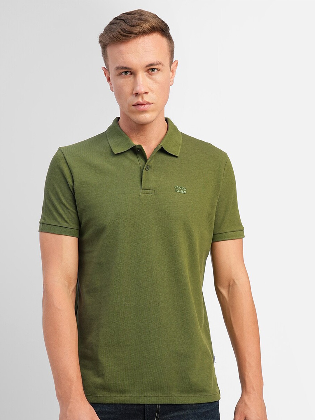 

Jack & Jones Polo Collar Short Sleeves Slim Fit Cotton T-shirt, Green