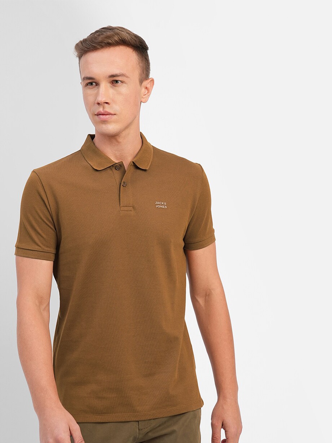 

Jack & Jones Polo Collar Short Sleeves Slim Fit Cotton T-shirt, Brown