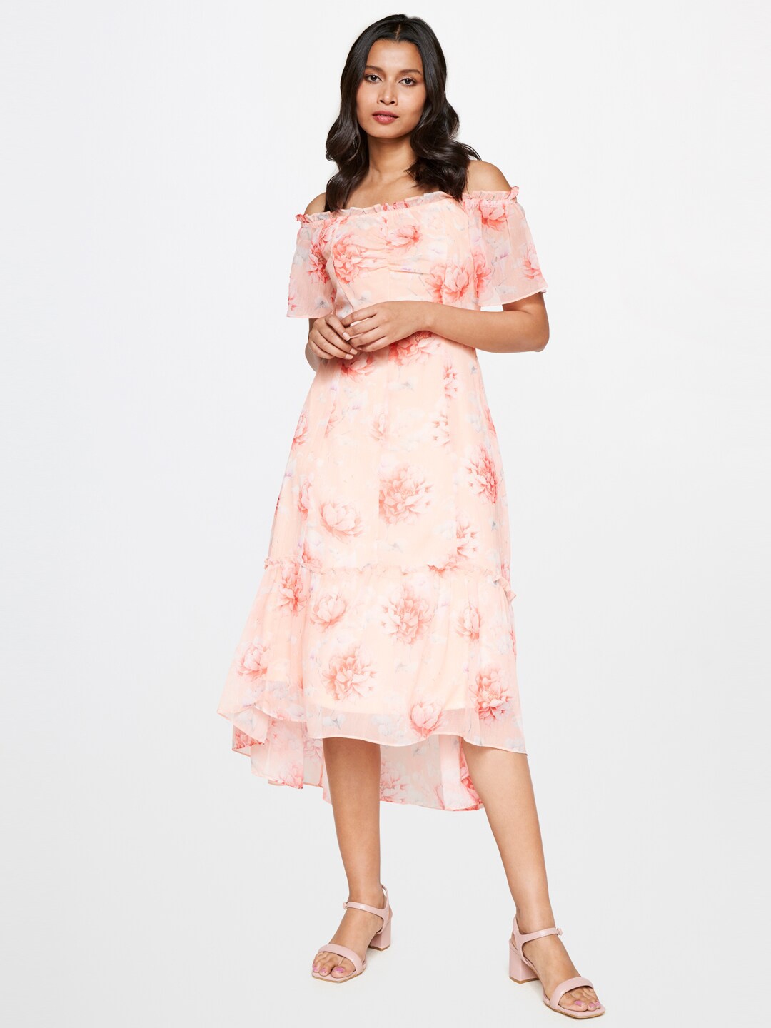 

AND Floral Print A-Line Midi Dress, Peach