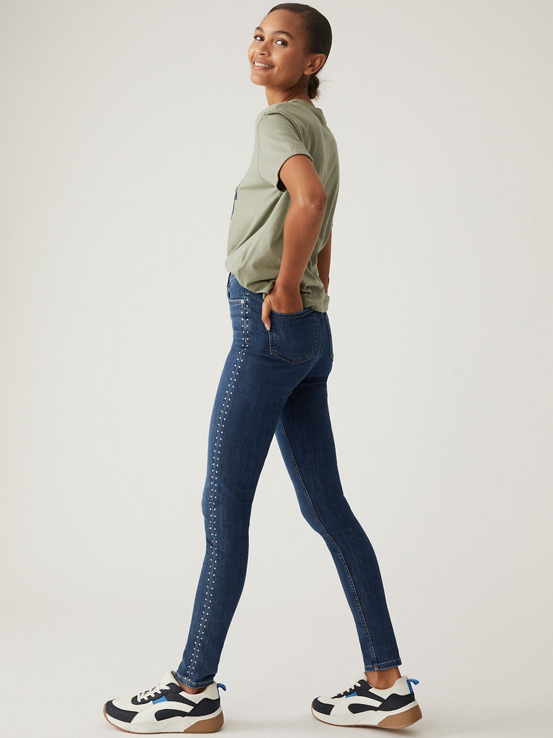 

Marks & Spencer Women Skinny Fit High-Rise Jeans, Navy blue