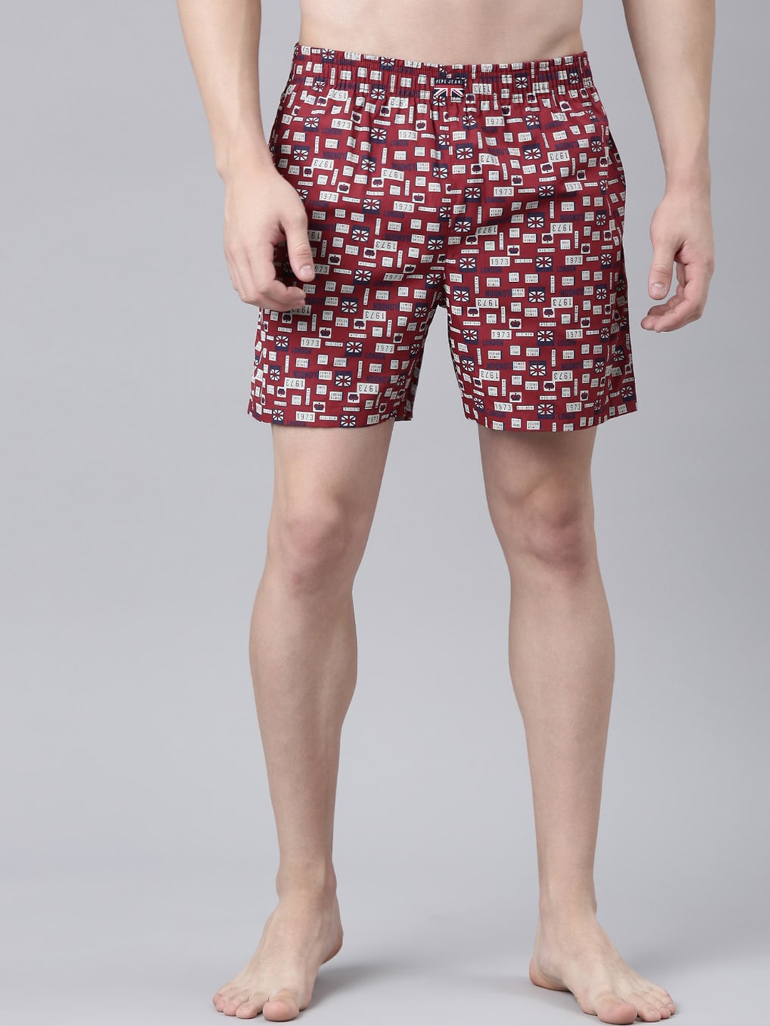 

Pepe Jeans Men Geometric Printed Breathable Cotton Boxers, Red