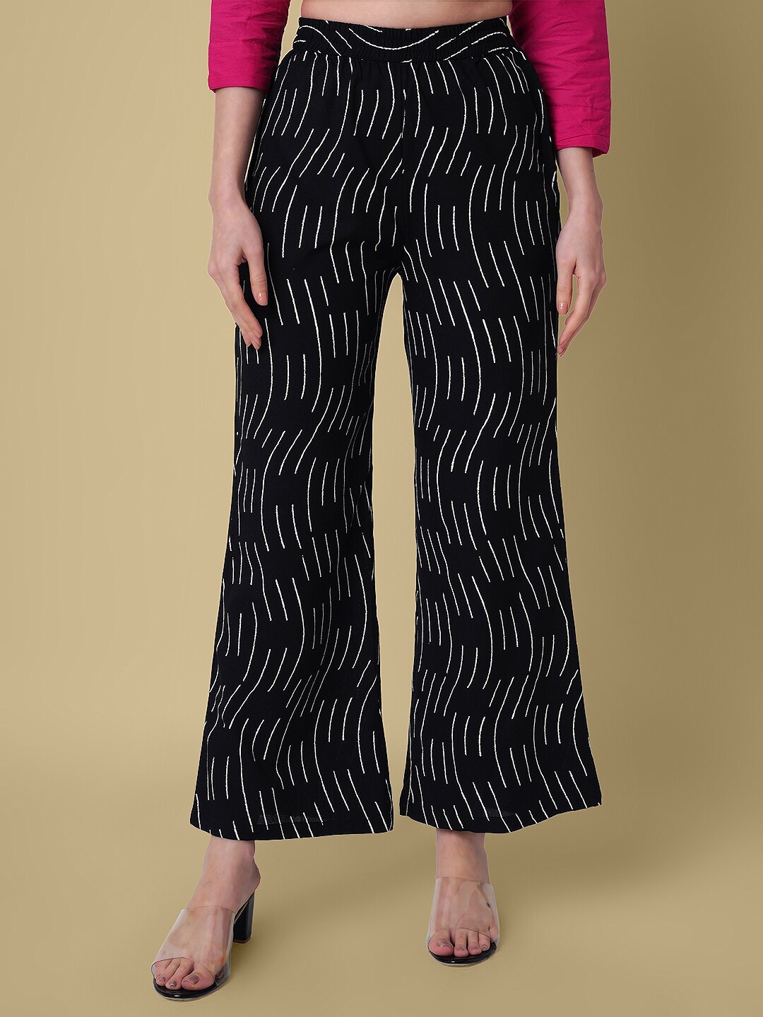 

DAEVISH Women Abstract Printed Ethnic Wide Leg Palazzo, Black