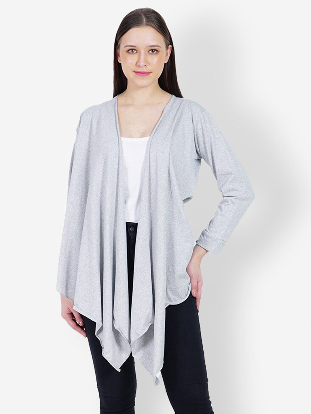 

TEEMOODS Women Open Front High-Low Longline Shrug, Grey