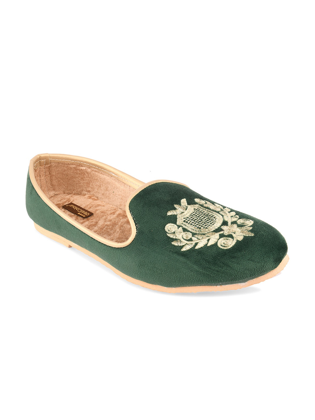 

DESI COLOUR Men Embroidered Velvet Mojaris, Green