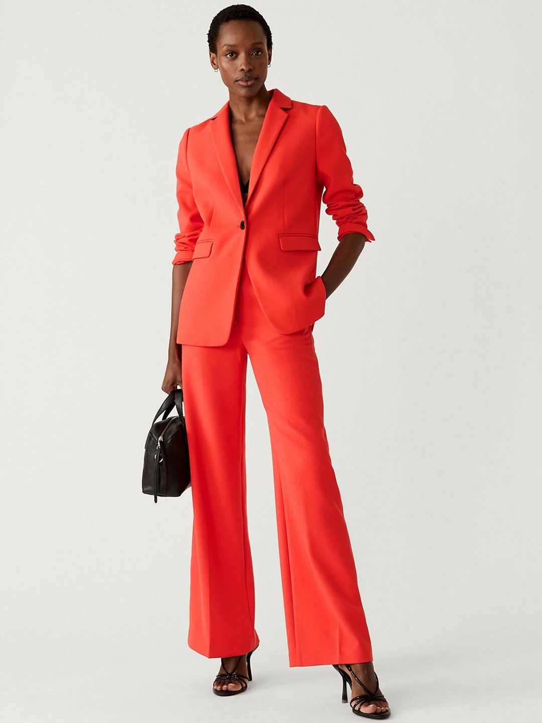 

Marks & Spencer Women Straight Fit High-Rise Parallel Trousers, Red