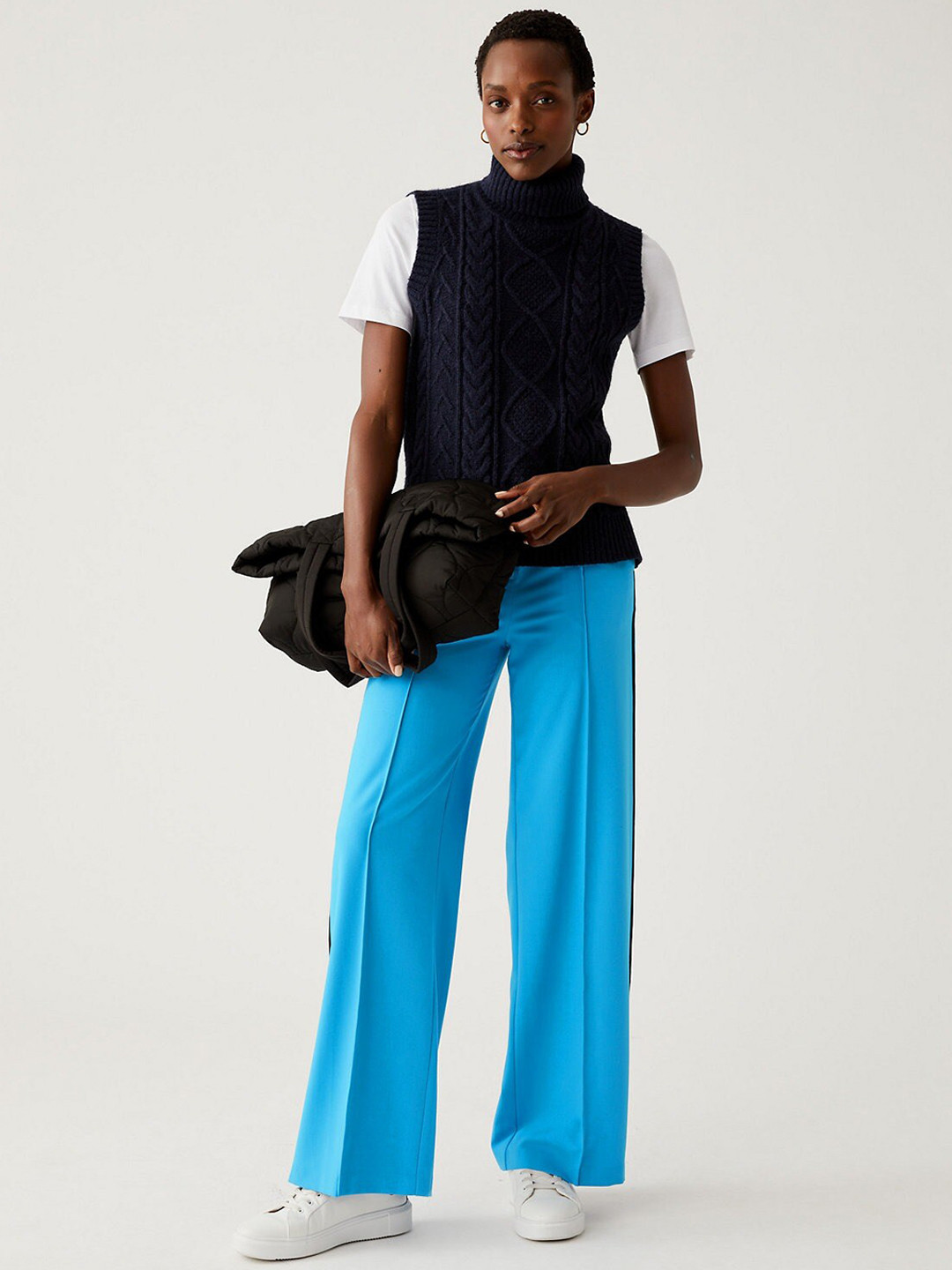 

Marks & Spencer Women Straight Fit High-Rise Trousers, Turquoise blue