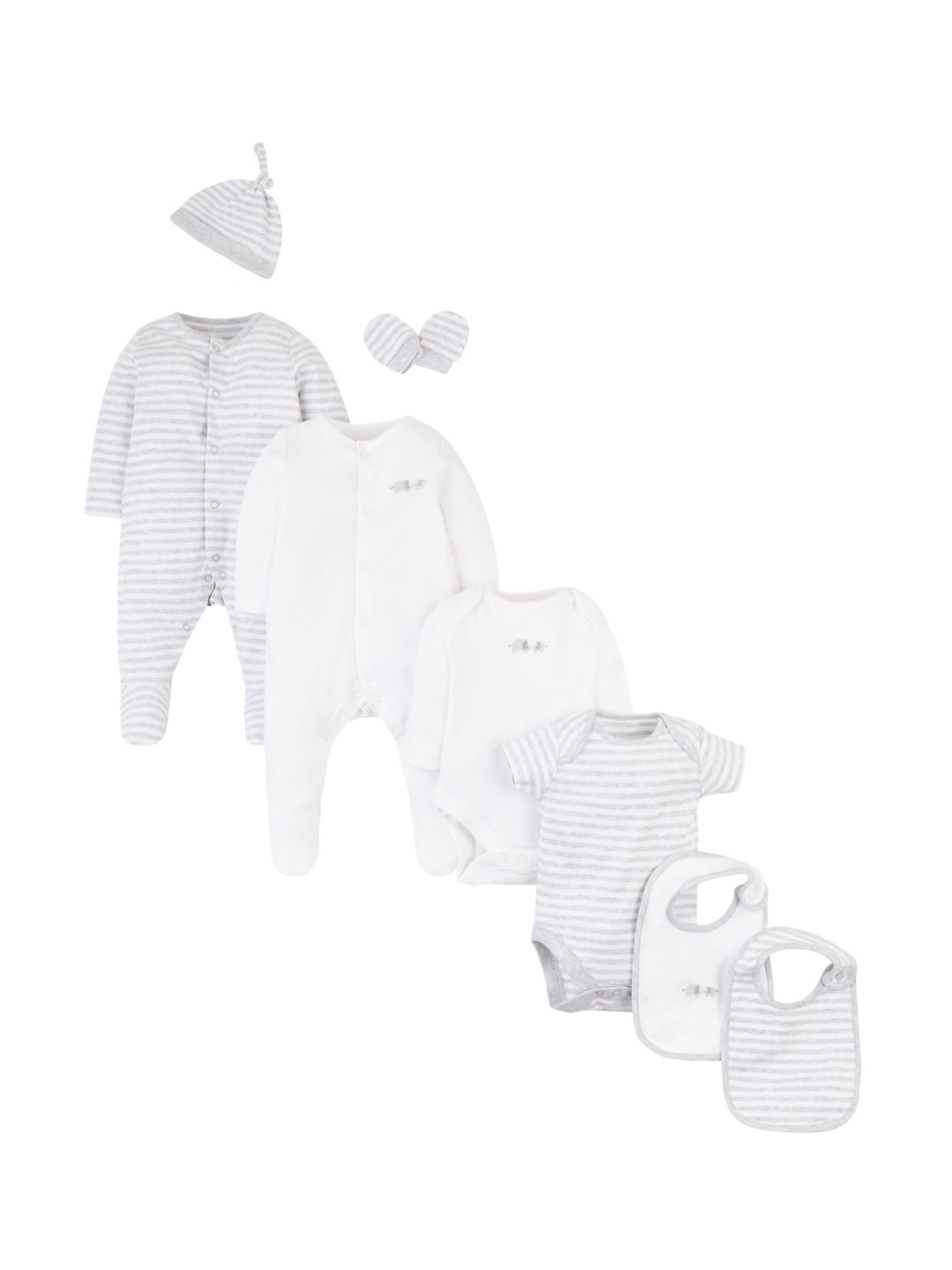 

mothercare Infant Kids 8 Pieces Pure Cotton Apparel Gift Set, Grey
