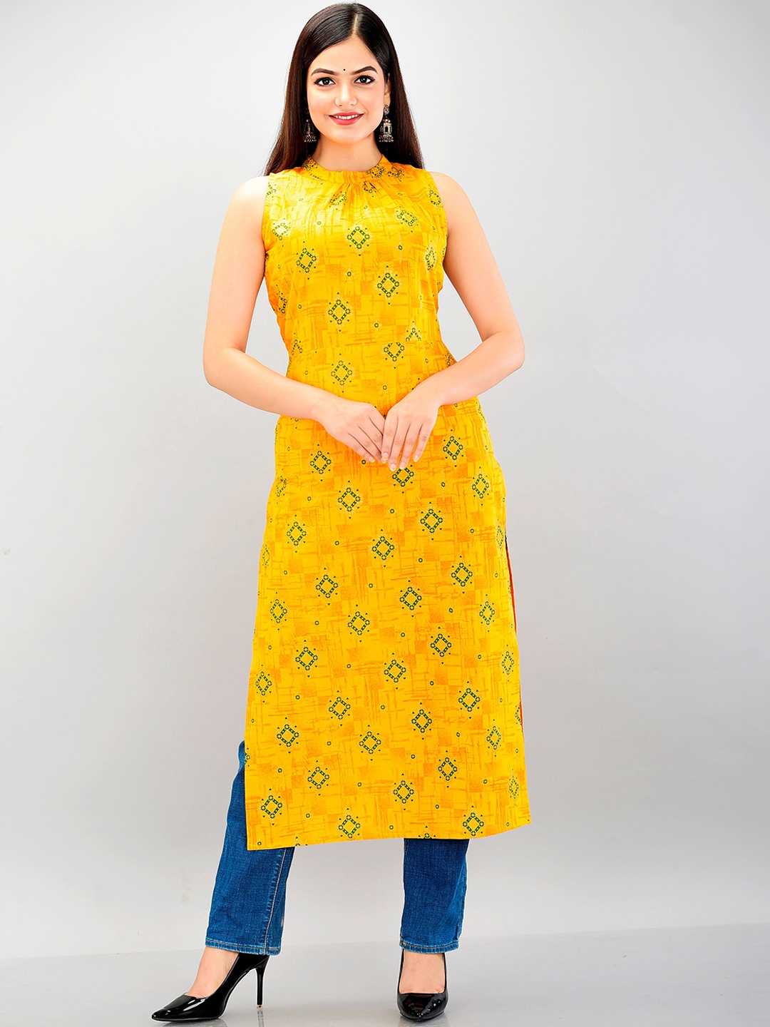 

METRO-FASHION Ethnic Motifs Printed Cotton Kurta, Mustard