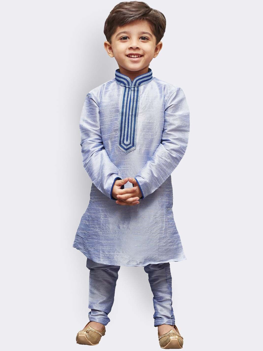 

JBN Creation Boys Mandarin Collar Thread Work Kurta With Churidar, Blue