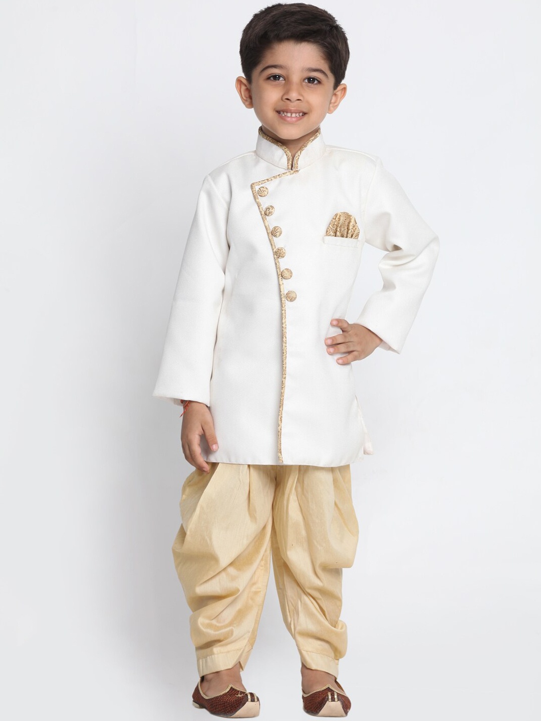 

JBN Creation Boys Mandarin Collar Jute Sherwani & Dhoti Pant, White
