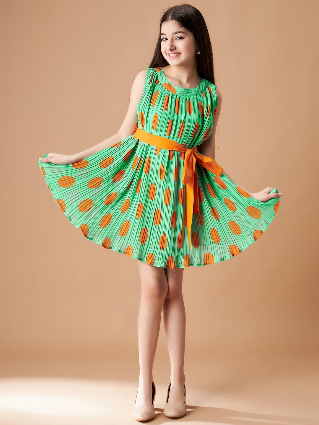 

Cherry & Jerry Pleated Georgette Fit & Flare Dress, Green