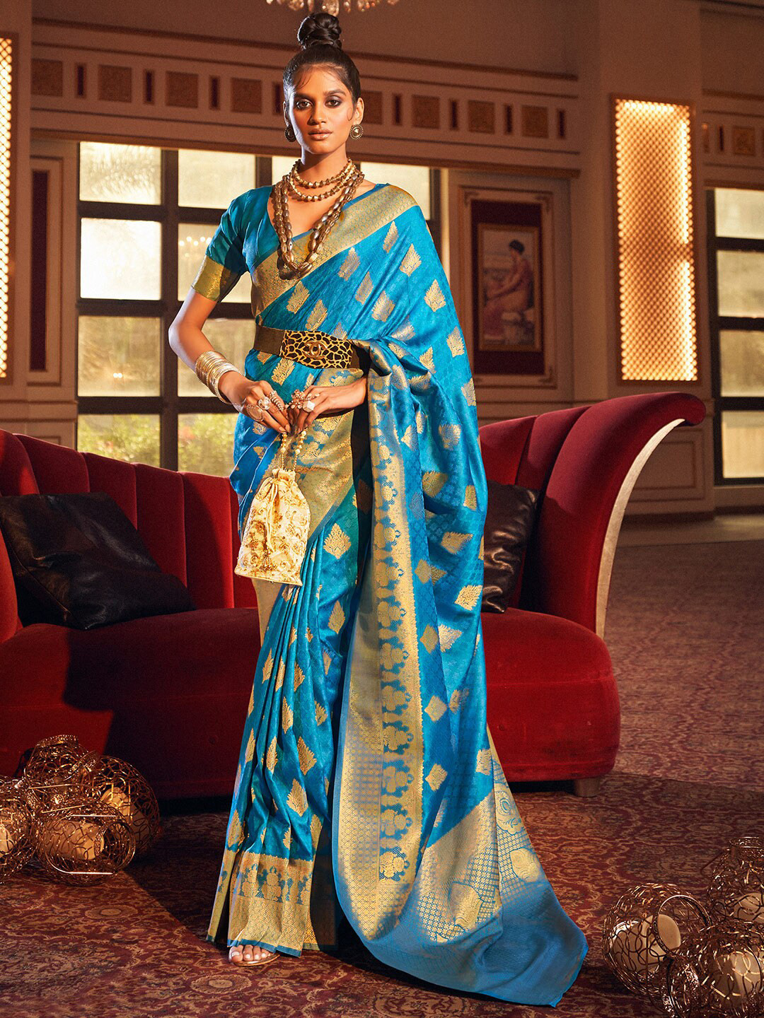 

KARAGIRI Ethnic Motif Woven Design Zari Saree, Blue
