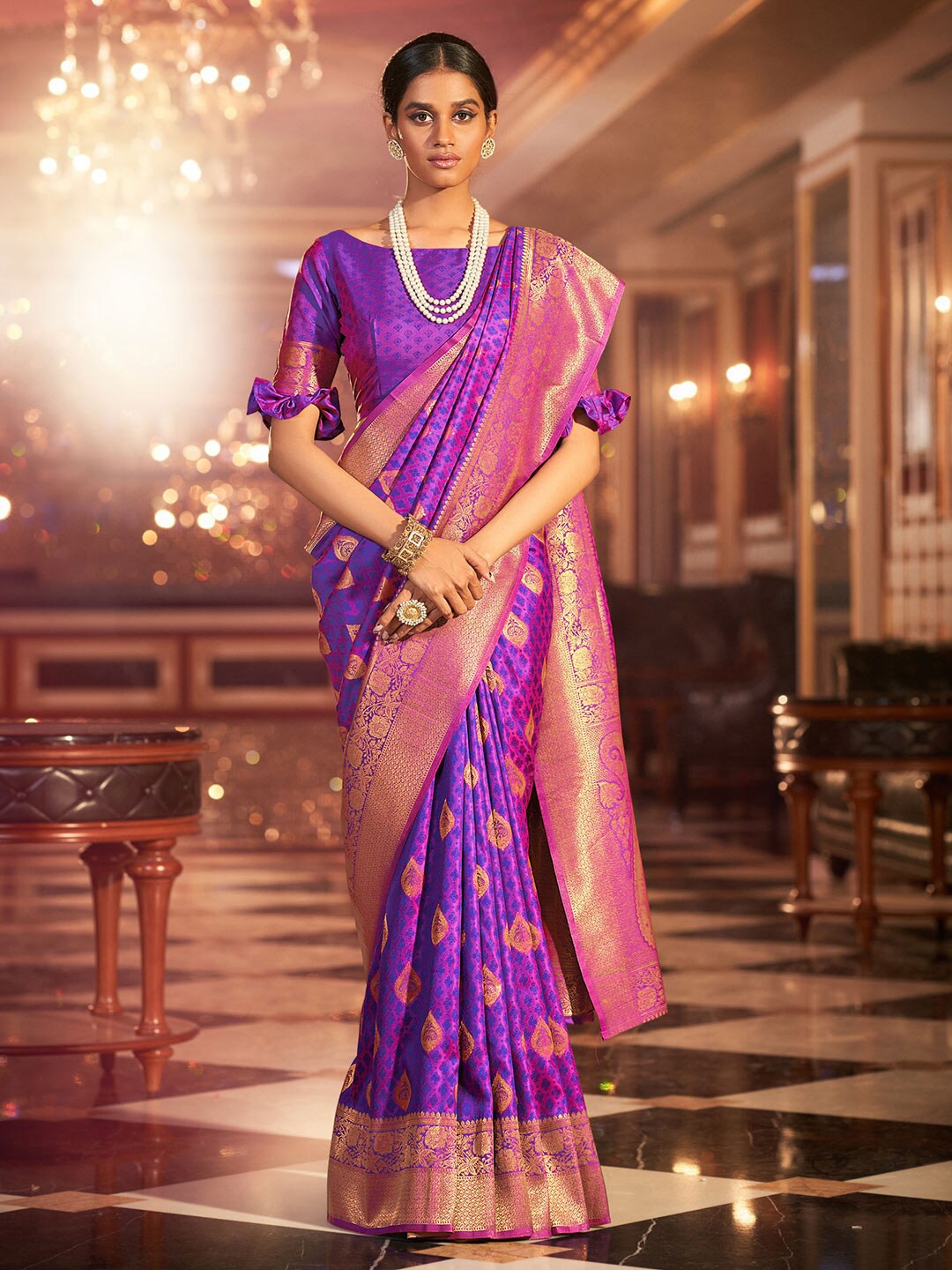 

KARAGIRI Ethnic Motif Woven Design Zari Saree, Violet