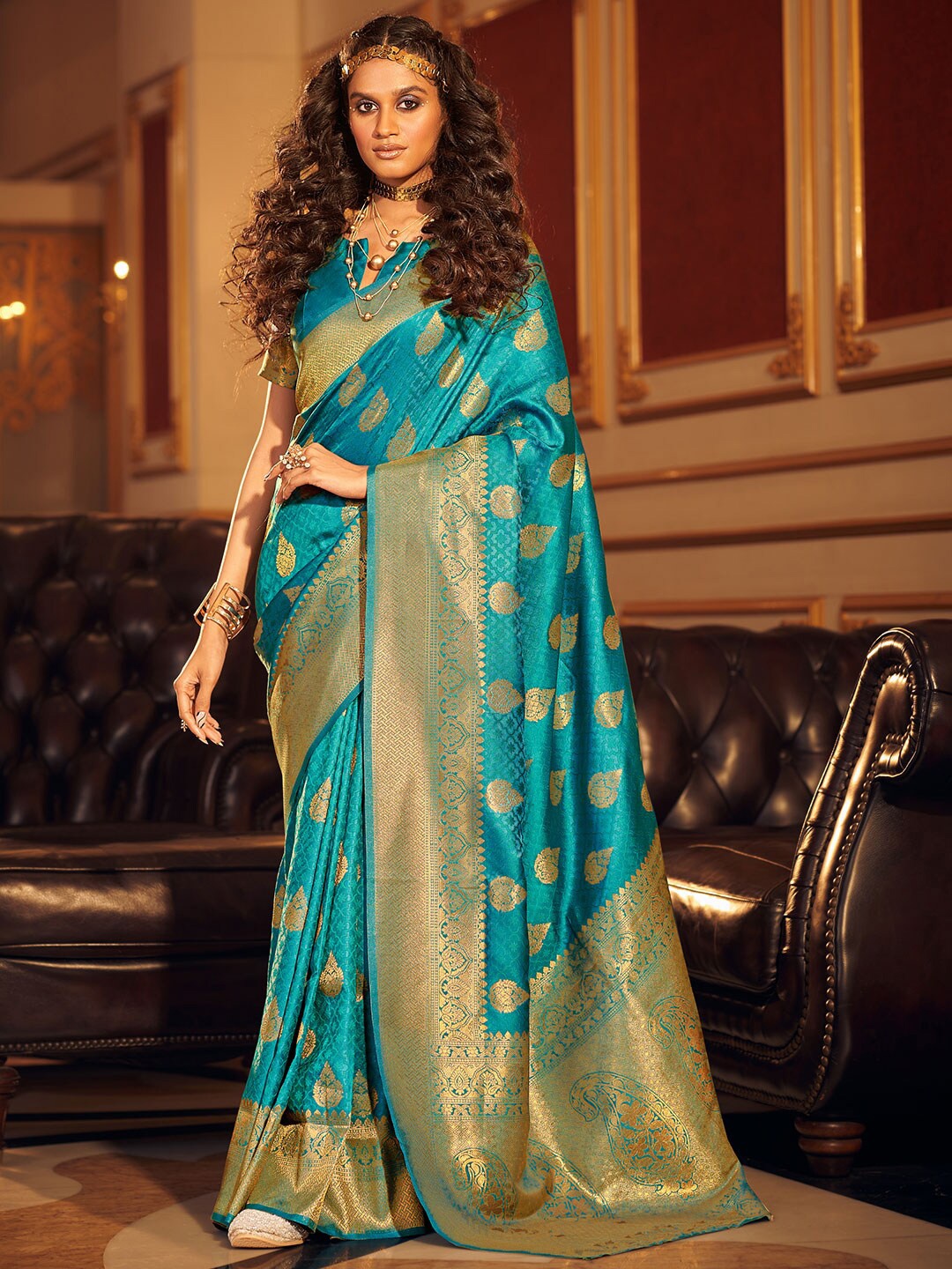

KARAGIRI Ethnic Motifs Woven Design Saree, Blue