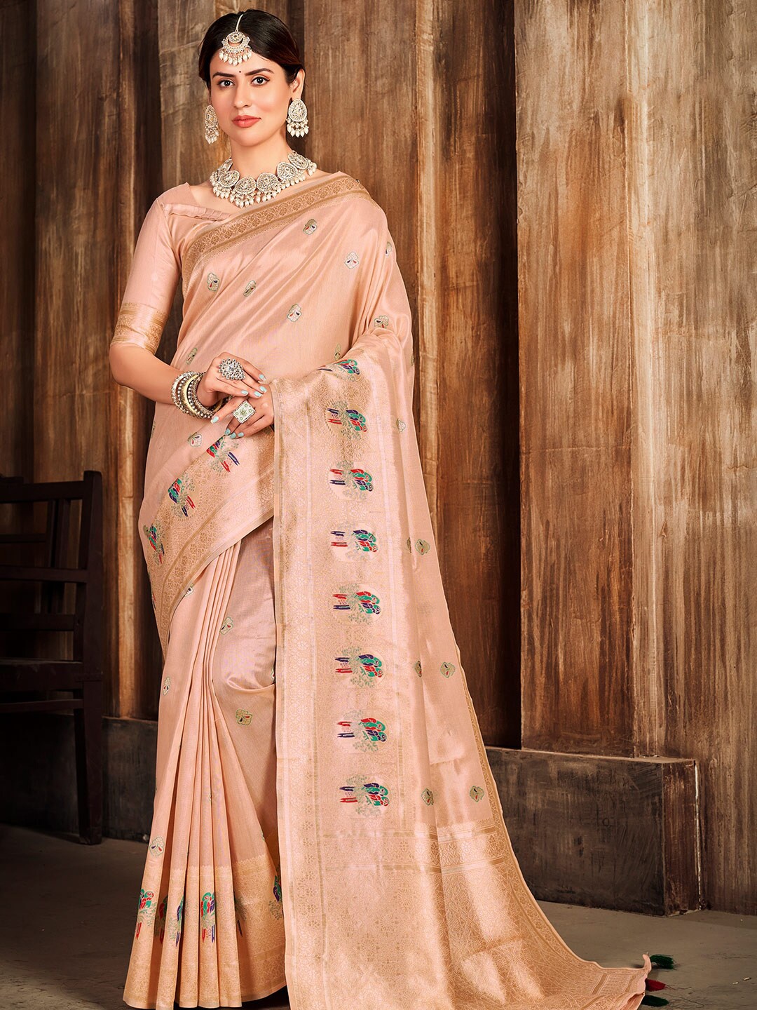 

KARAGIRI Woven Design Zari Saree, Pink