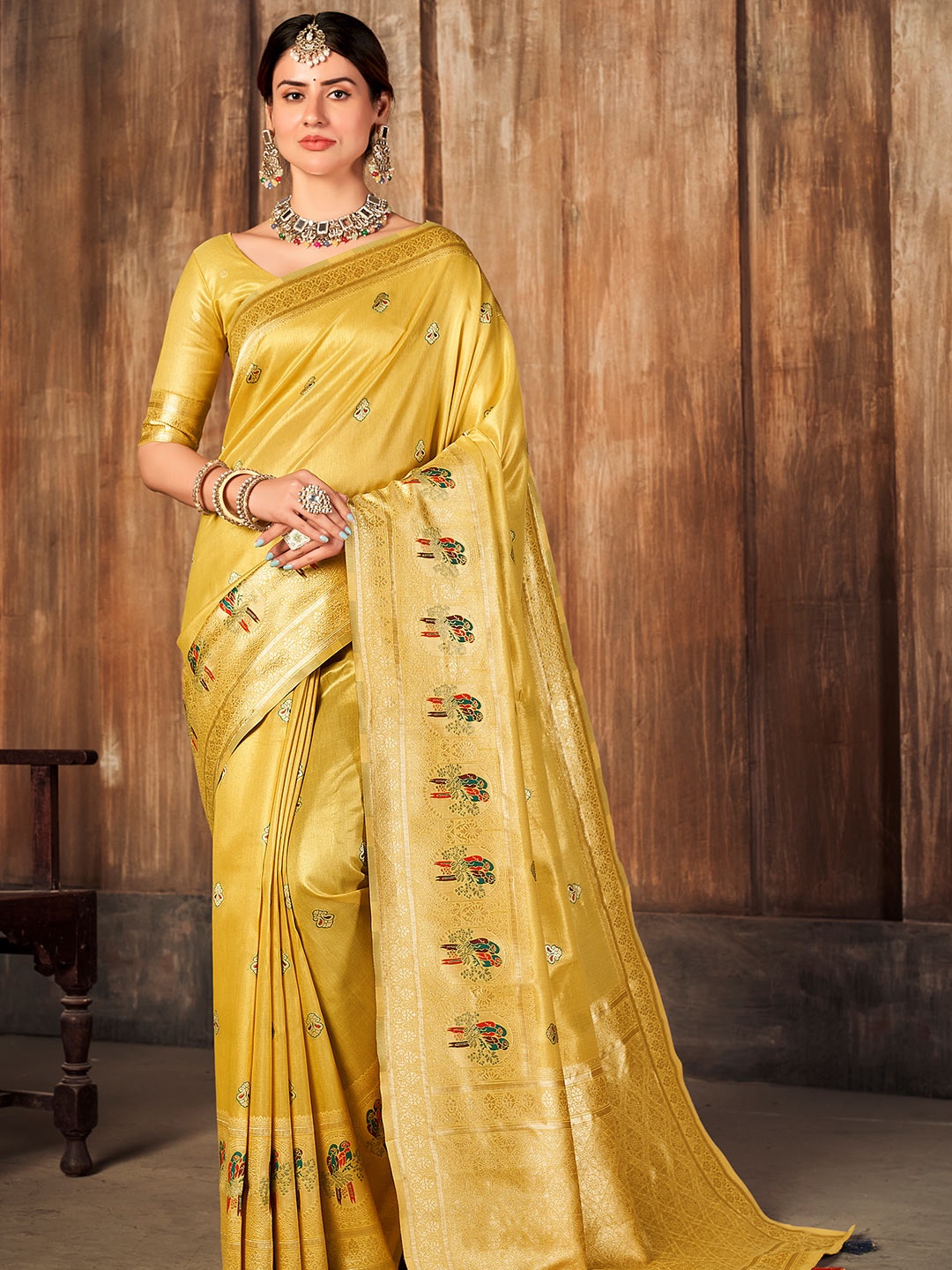 

KARAGIRI Ethnic Motif Woven Design Zari Saree, Yellow