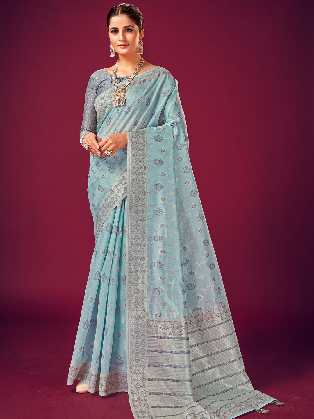 

KARAGIRI Ethnic Motif Woven Design Zari Saree, Blue