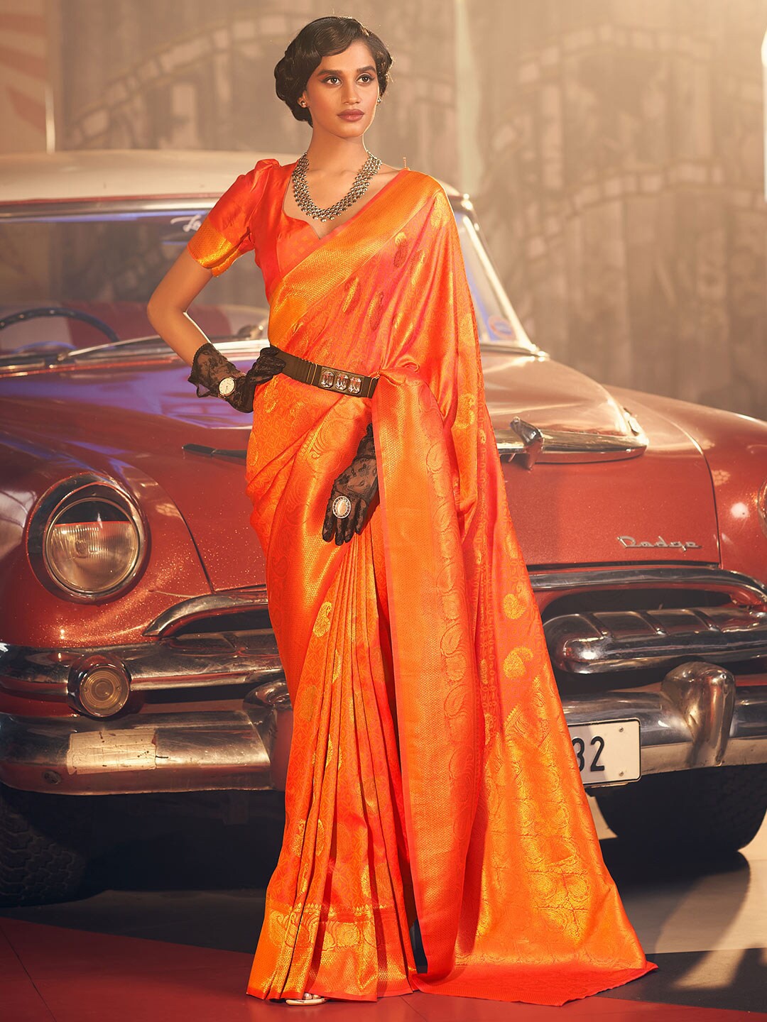 

KARAGIRI Woven Design Zari Saree, Orange