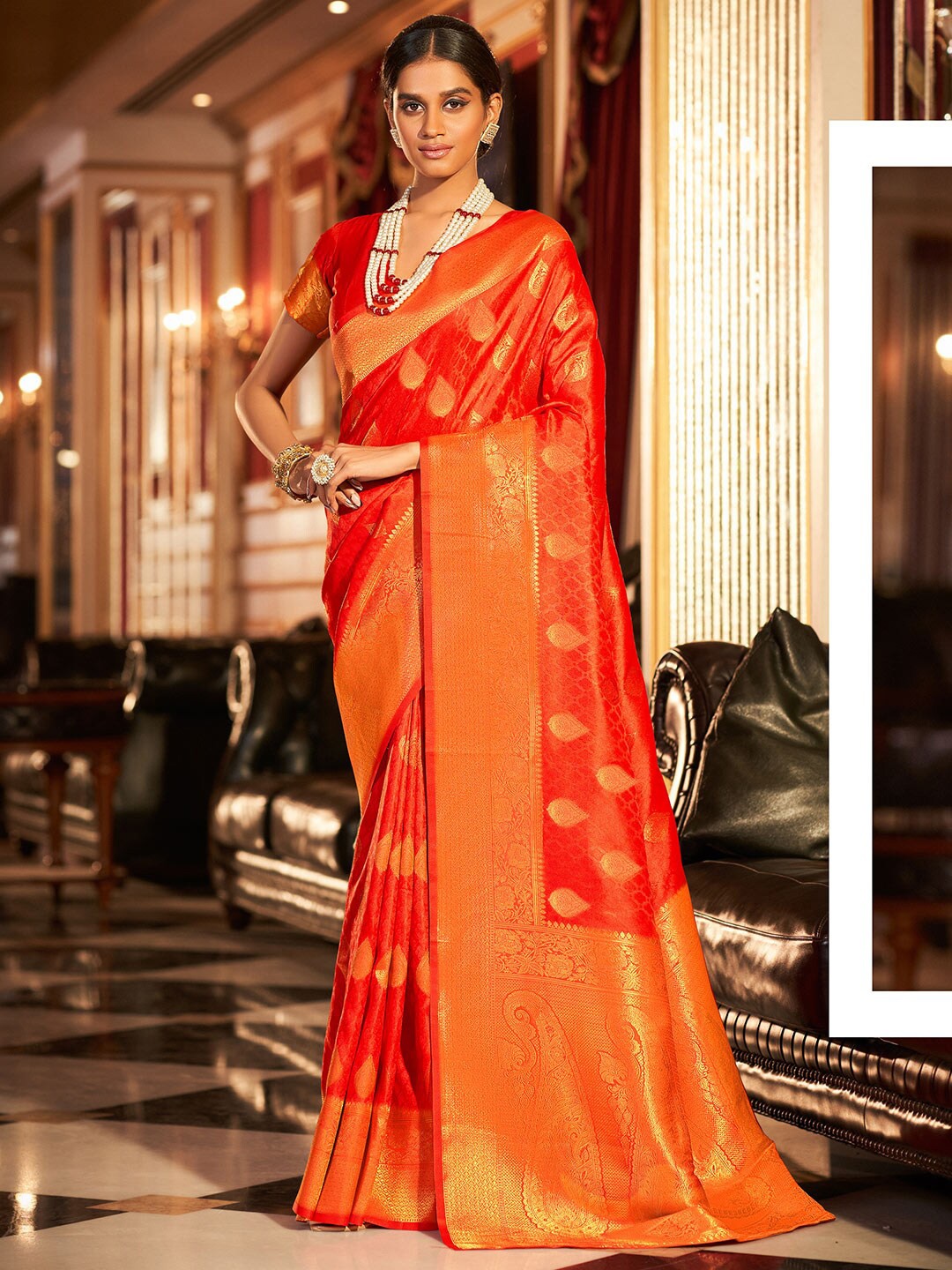 

KARAGIRI Ethnic Motifs Woven Design Zari Saree, Red