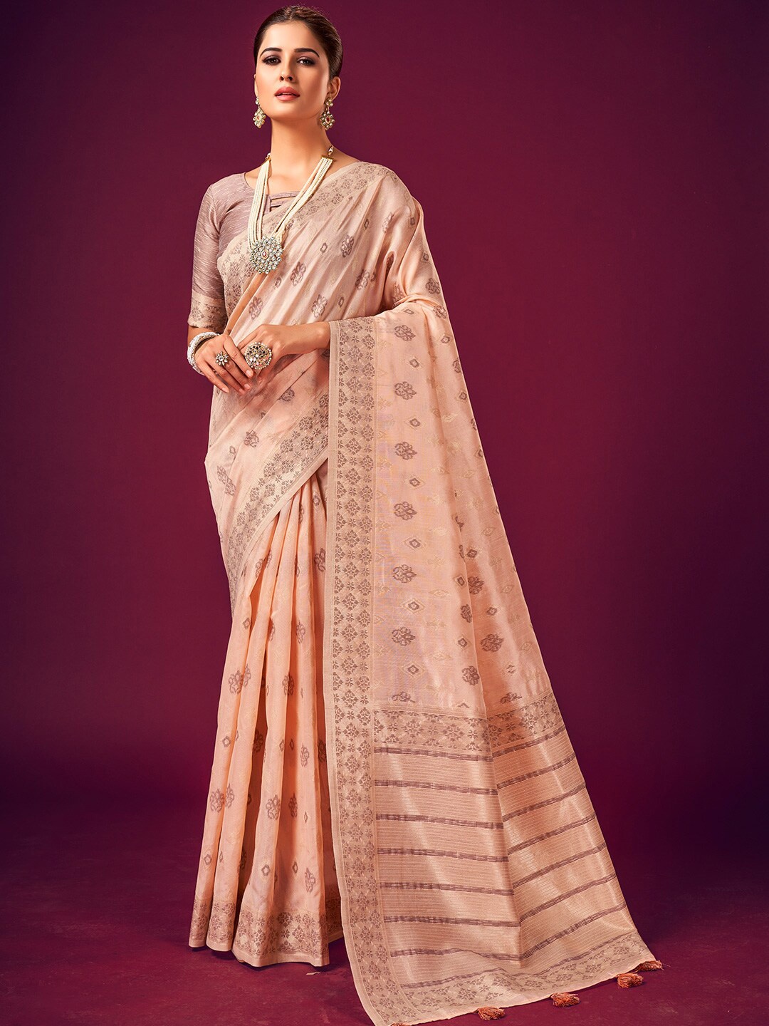 

KARAGIRI Woven Design Zari Saree, Peach