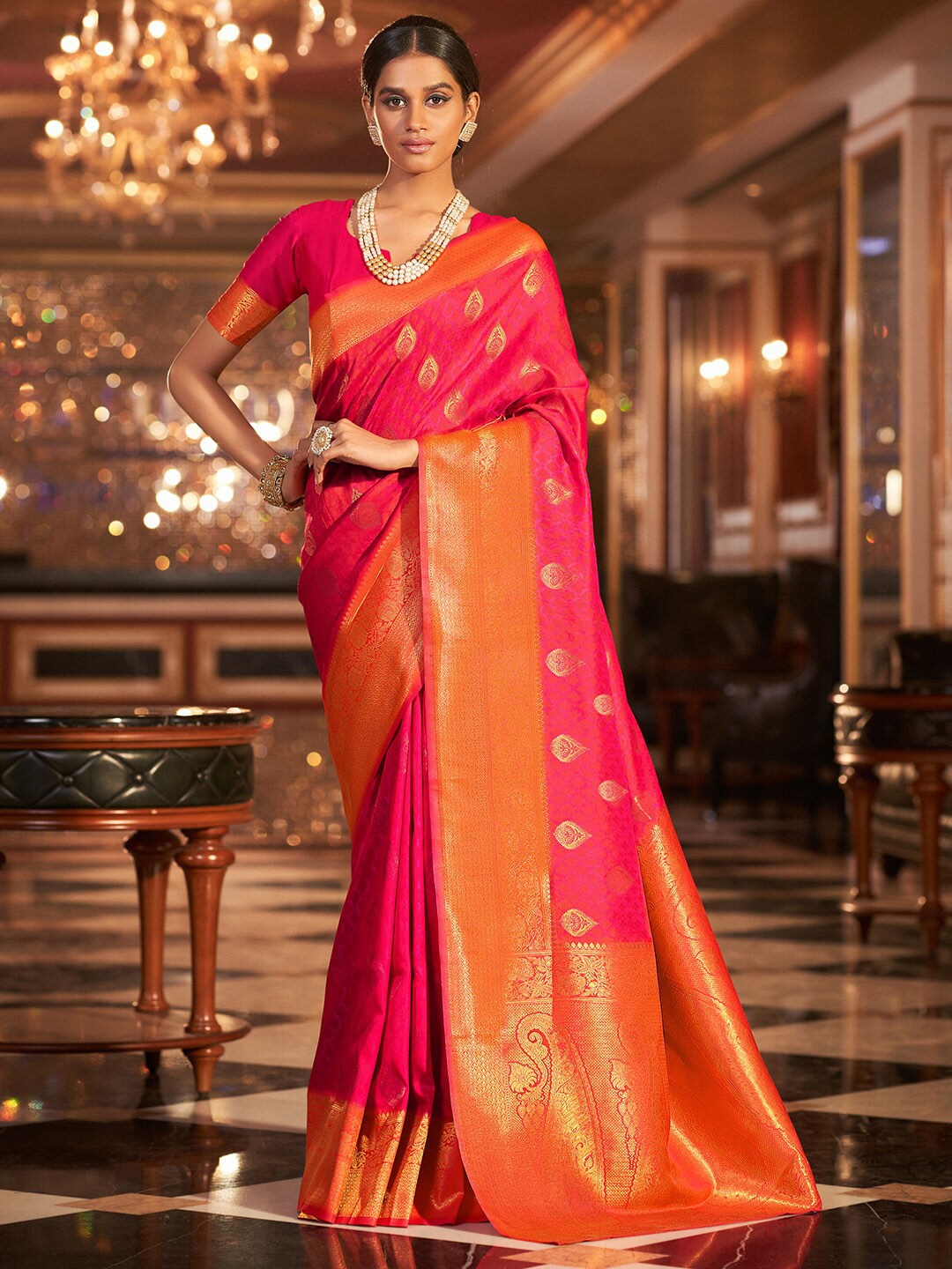 

KARAGIRI Woven Design Zari Silk Blend Saree, Red