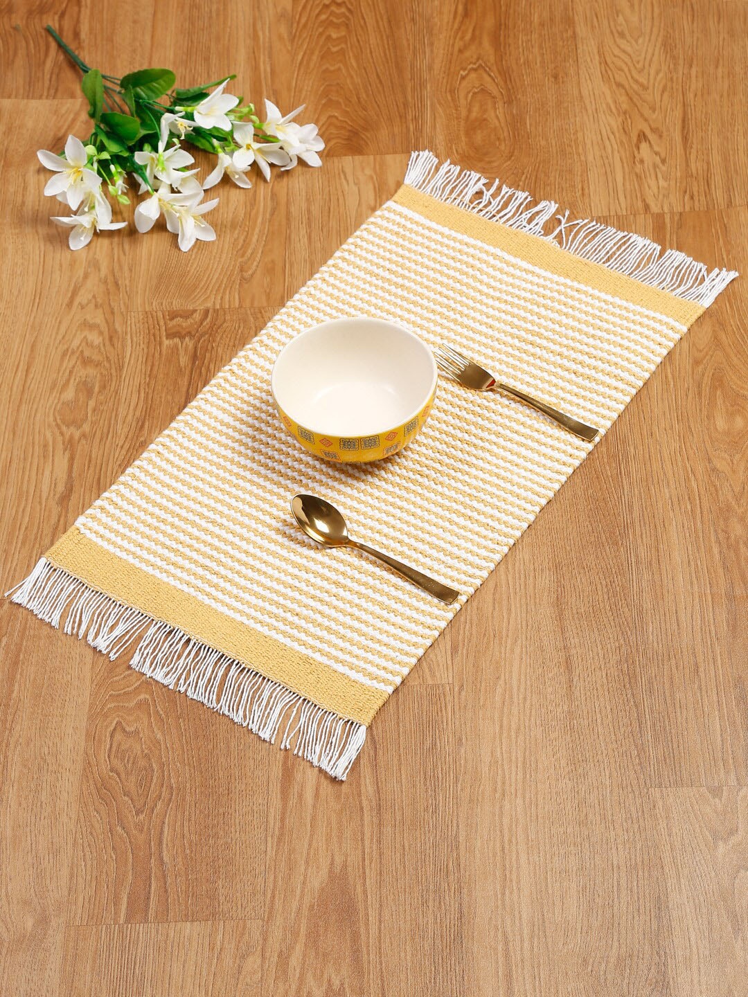 

eyda Yellow 6 Pieces Striped Pure Cotton Table Placemats