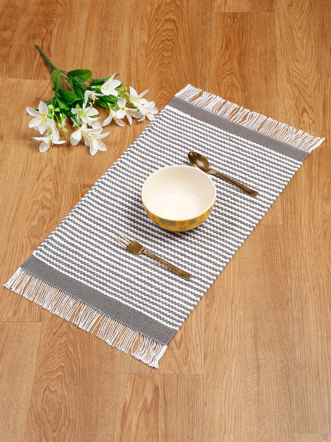 

eyda Grey 6 Pieces Striped Pure Cotton Table Placemats