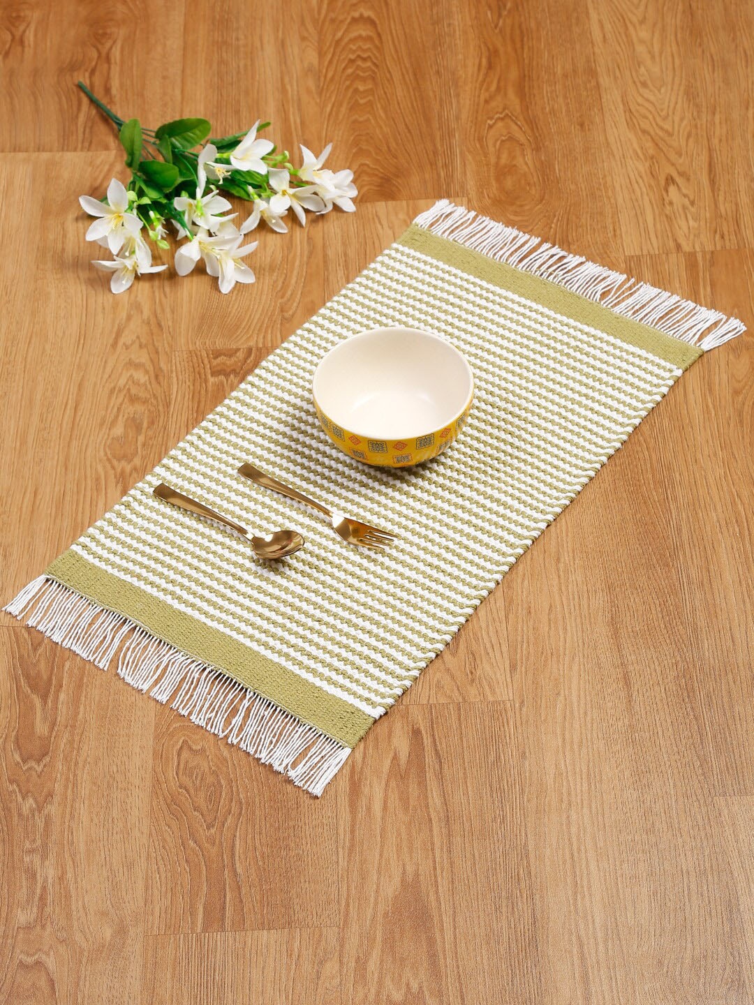 

eyda Green 6 Pieces Striped Pure Cotton Table Placemats
