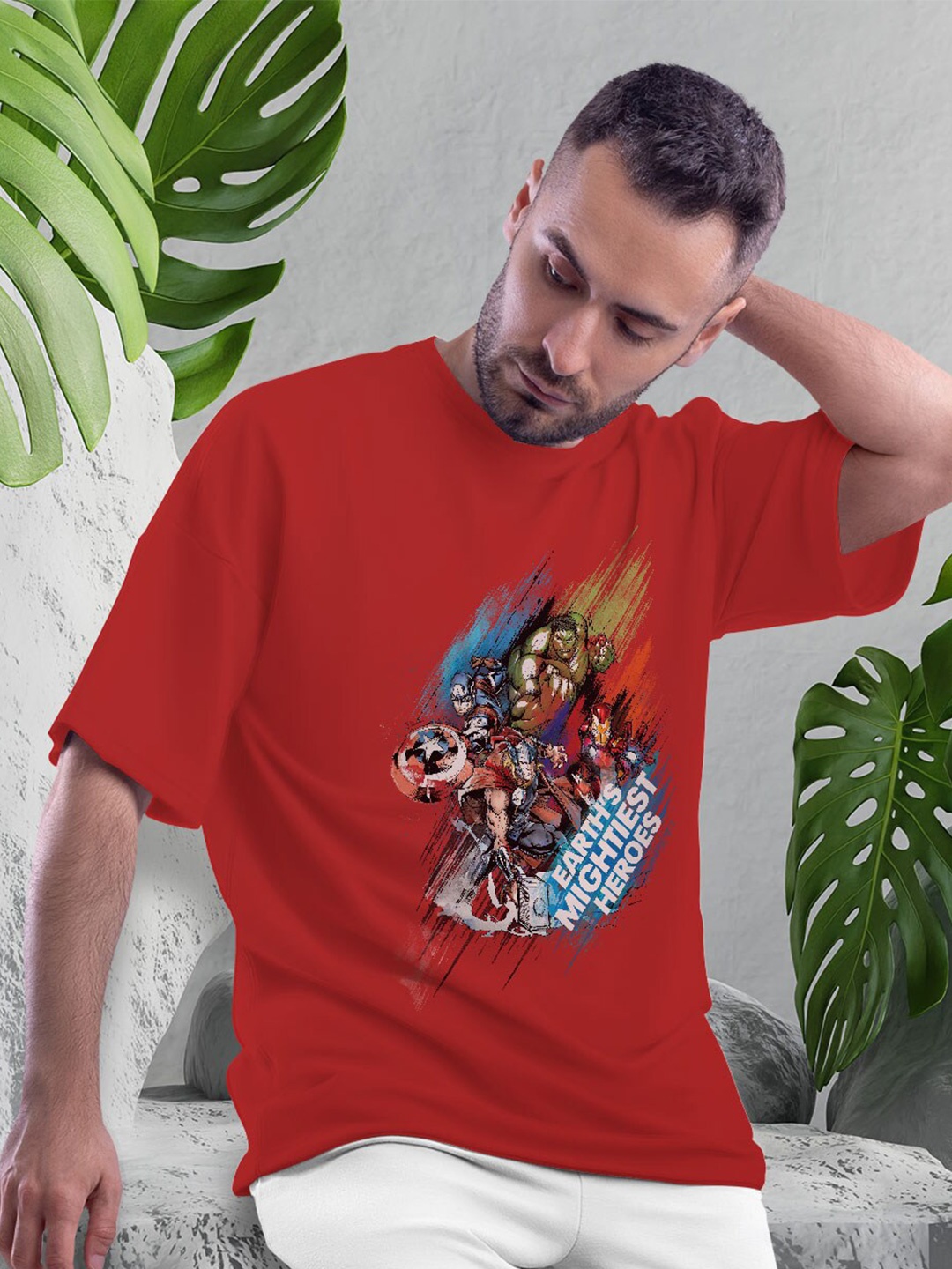 

macmerise Marvel Comic Printed Bio Finish Cotton Oversize T-Shirt, Red