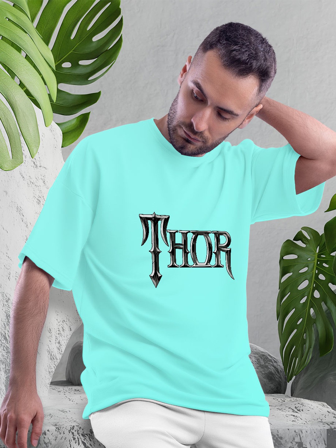 macmerise Thor Typography Bio Finish Cotton Oversize T-Shirt, Sea green