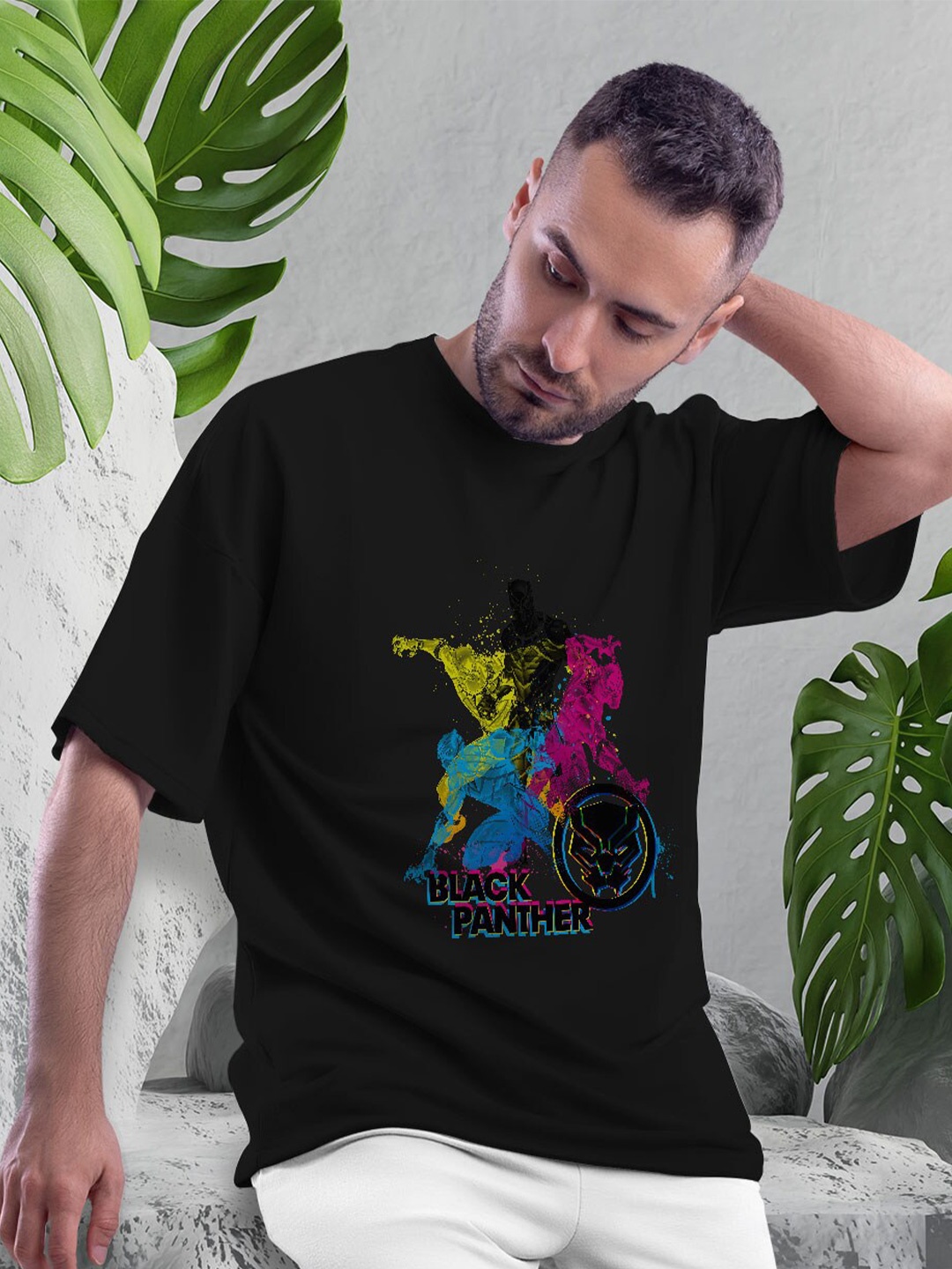 

macmerise Black Panther Graphic Printed Bio Finish Oversize Fit Cotton T-shirt