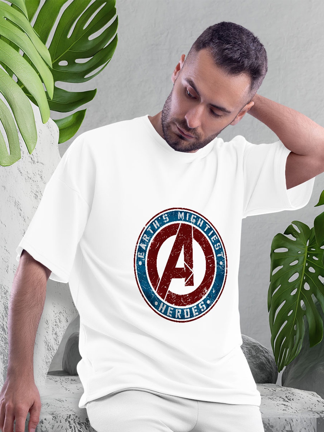 

macmerise Avengers Typography Printed Drop-Shoulder Sleeves Bio Finish Cotton T-shirt, White