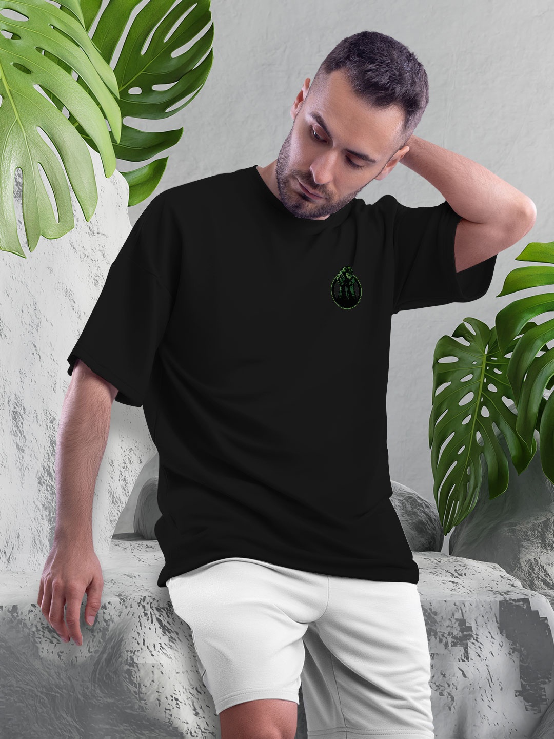 

macmerise Hulk Printed Drop-Shoulder Sleeves Bio Finish Oversize Cotton T-shirt, Black