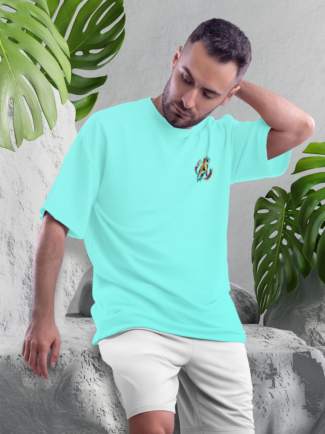 

macmerise Drop-Shoulder Sleeves Bio Finish Oversize Cotton T-shirt, Sea green