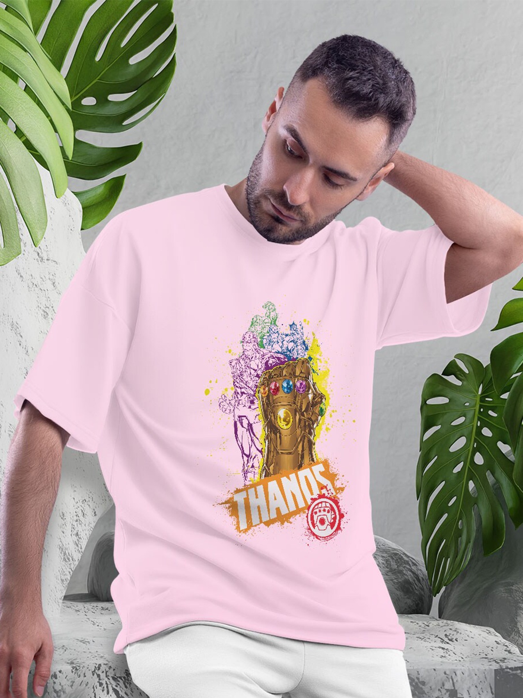 

macmerise Thanos Printed Cotton Bio Finish Oversize Fit T-shirt, Pink
