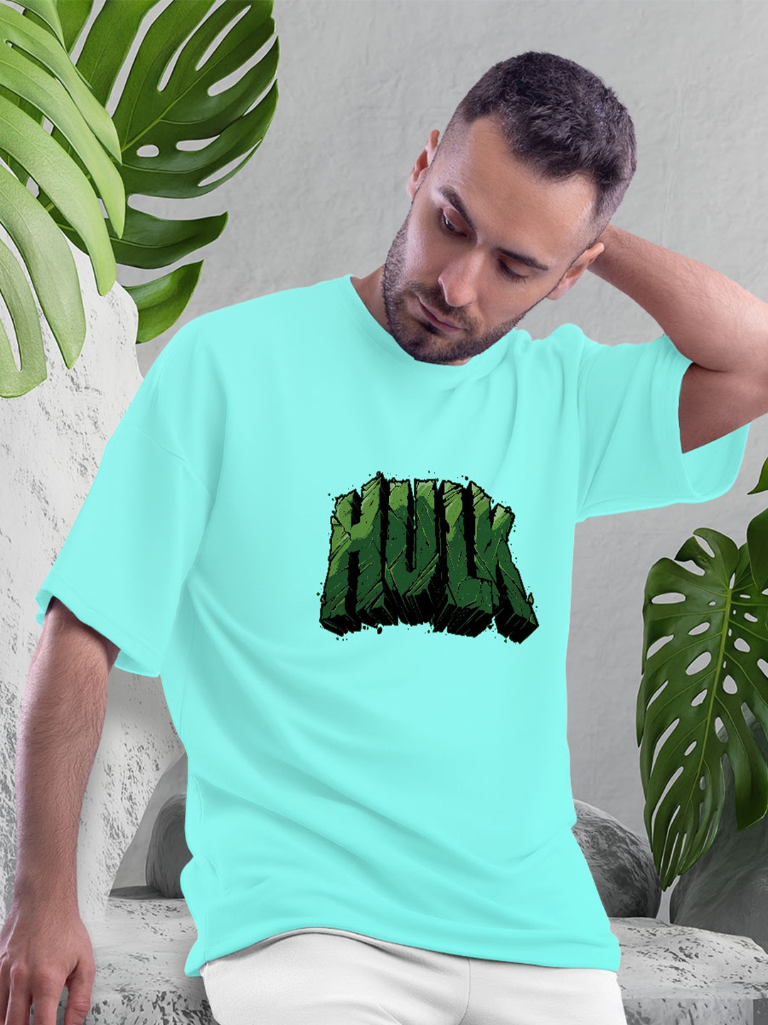 

macmerise Hulk Printed Cotton Bio Finish Oversize T-shirt, Turquoise blue