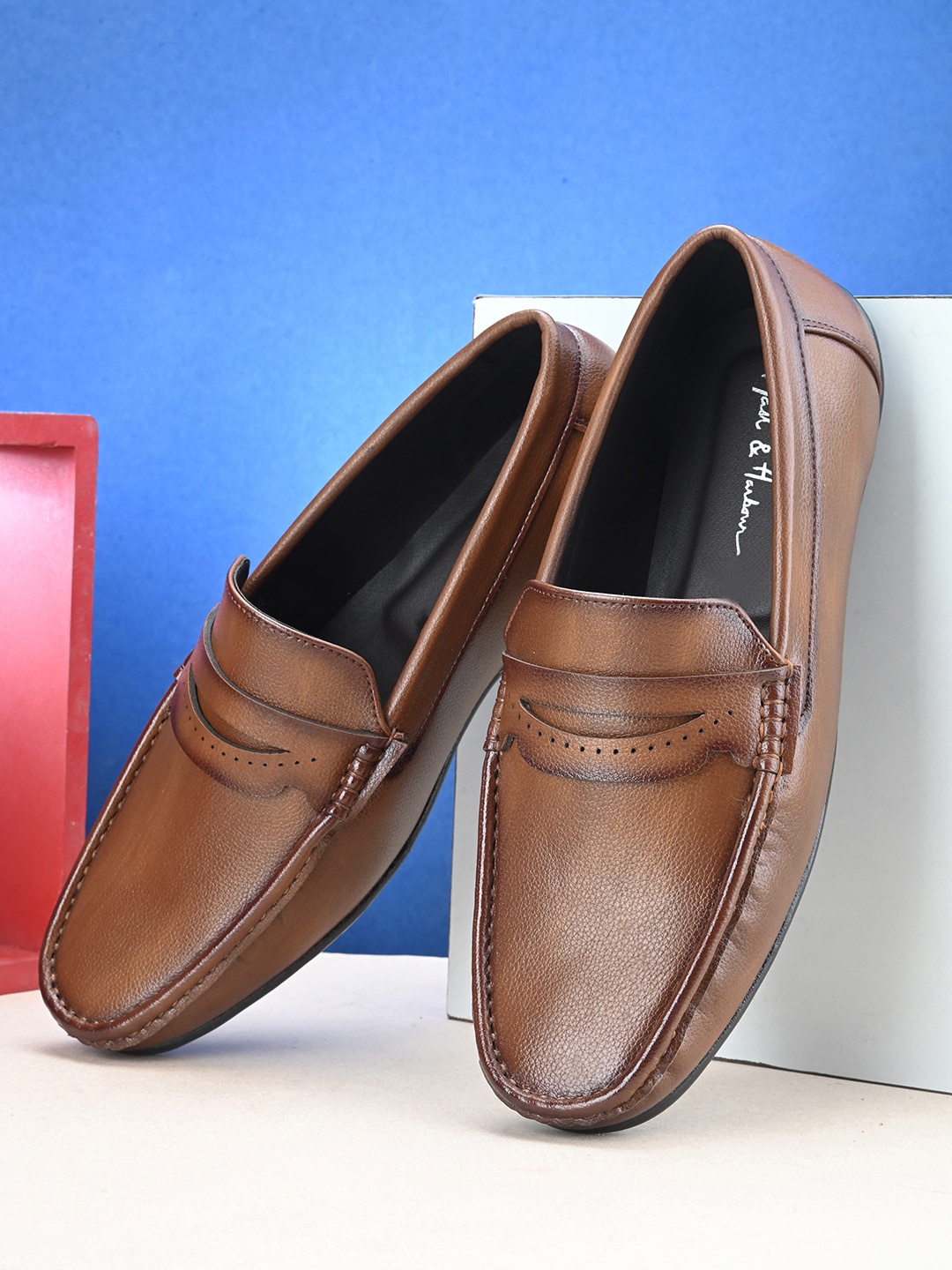 

Mast & Harbour Men Tan Textured Comfort Insole Penny Loafers