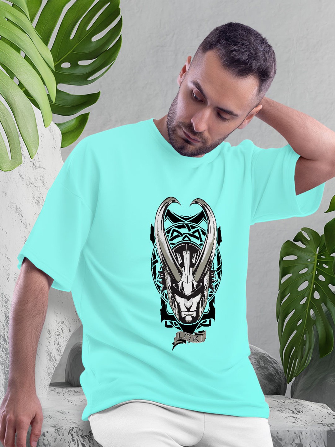 

macmerise Graphic Printed Bio Finish Cotton Oversize Fit T-shirt, Blue