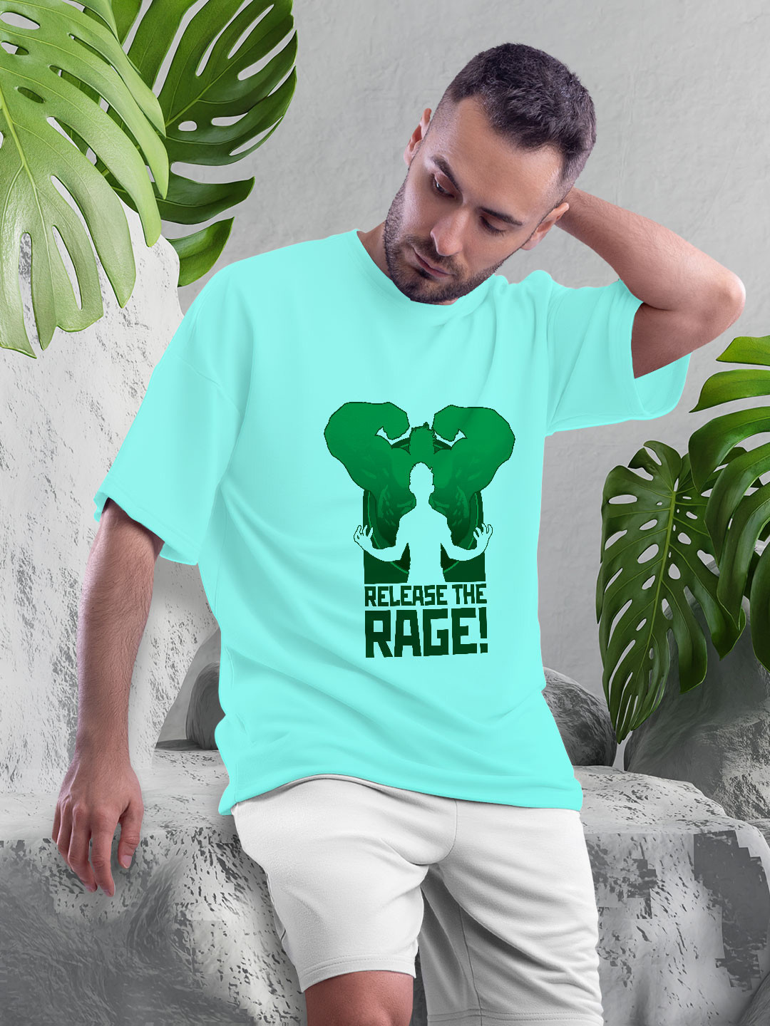 

macmerise Hulk Printed Bio Finish Oversize Fit Pure Cotton T-shirt, Sea green