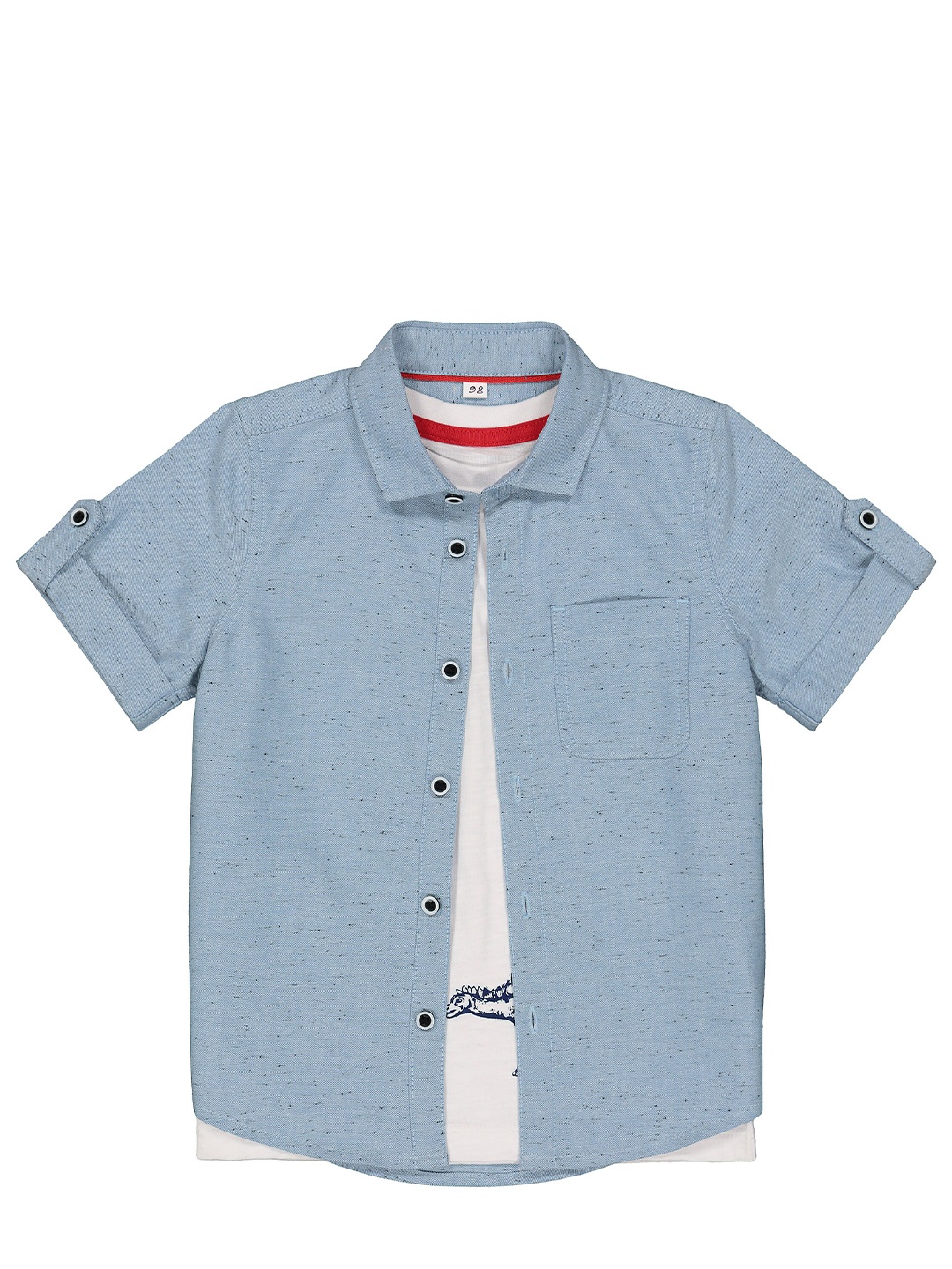 

mothercare Boys Spread Collar Roll Up Sleeves Cotton Casual Shirt, Blue