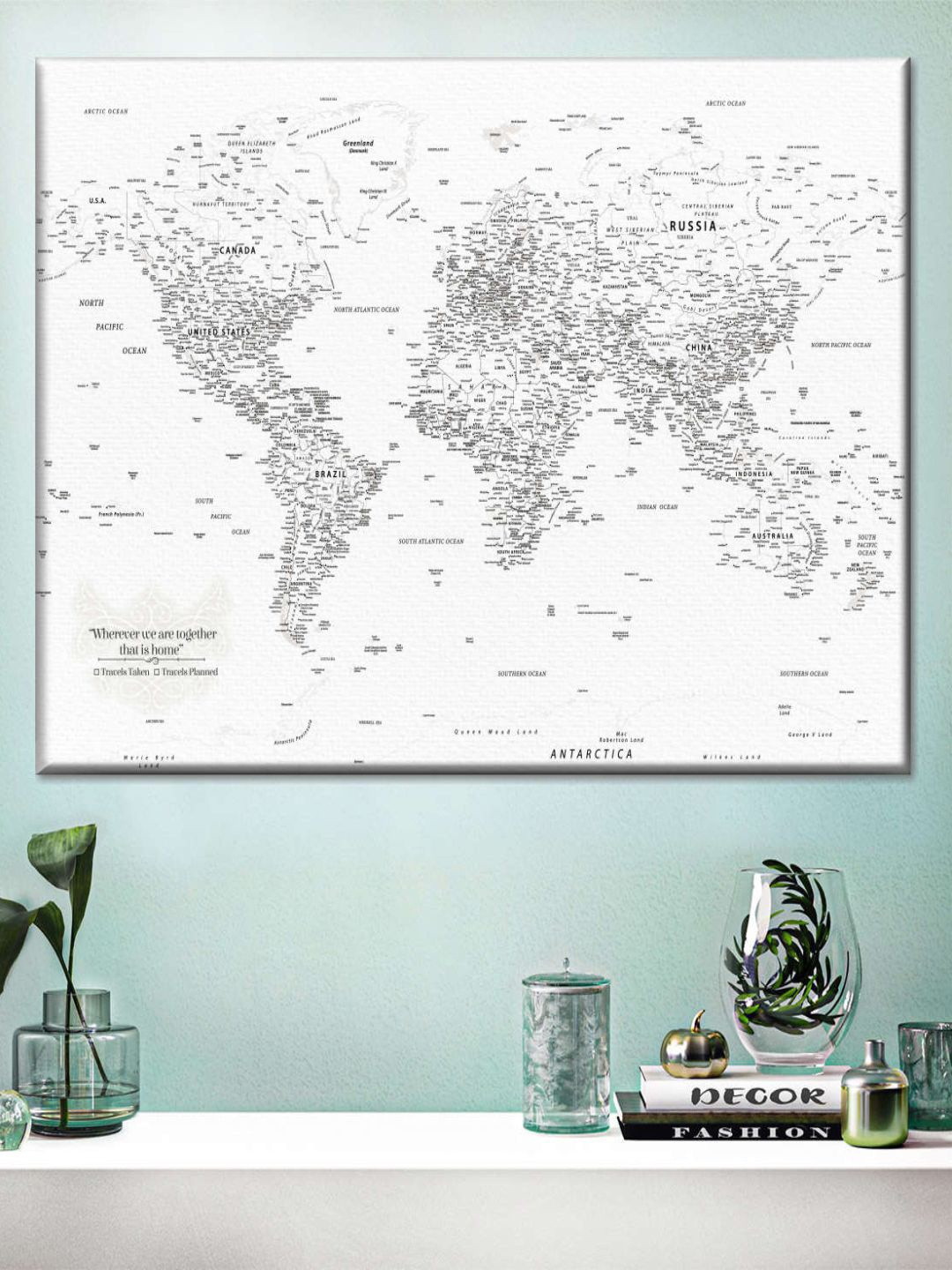 

POSTERS AND TRUSS Grey & White World Map Wall Art