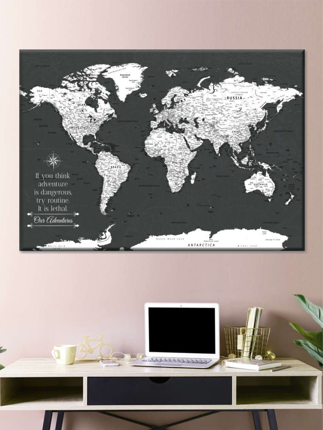 

POSTERS AND TRUSS Black & White World Map Printed Framed Wall Art