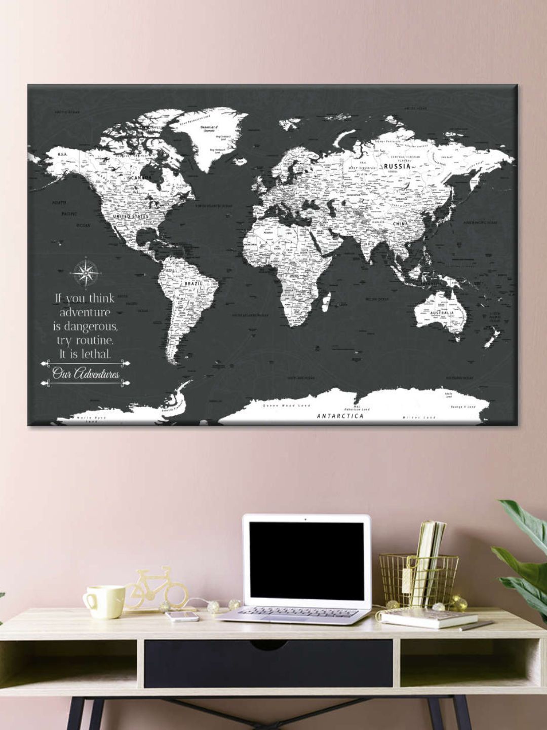 

POSTERS AND TRUSS Black & White World Map Printed Wall Art