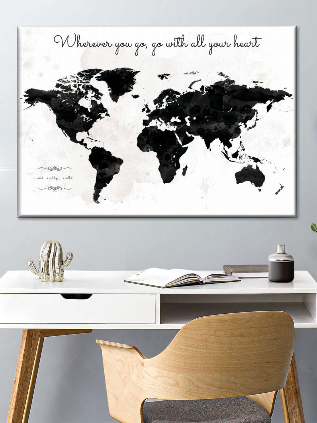

POSTERS AND TRUSS Black & White World Map Printed Framed Wall Art